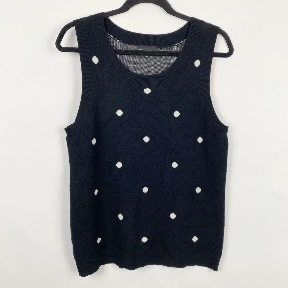 Fortune + Ivy Polka Dot Knit Sleeveless Sweater Vest Womens L Black White